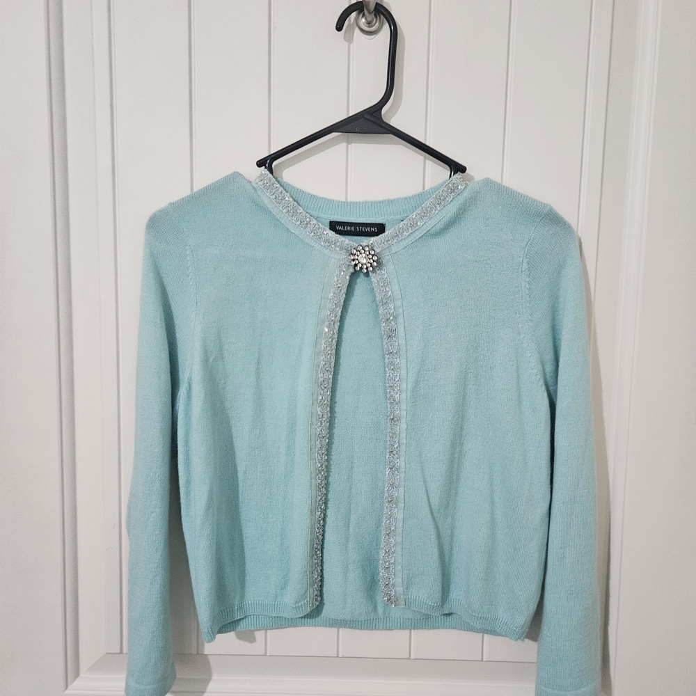 Valerie Stevens Blue Cardigan Sweater Relaxed Fit